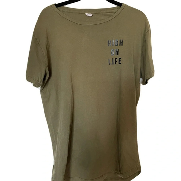 Vintage 1970s Upcycled Shirt  “high On Life” Art to wear top green black tunic - Picture 3 of 11